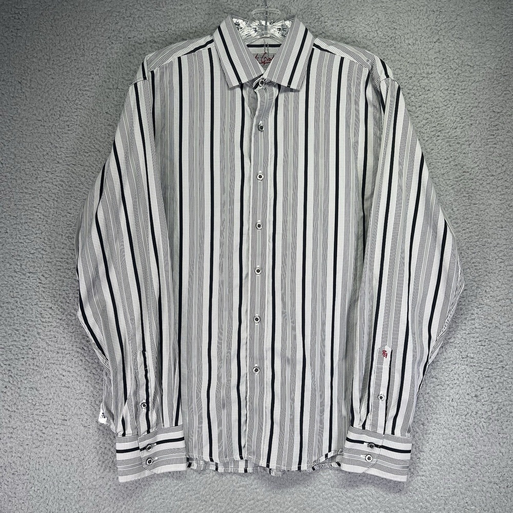 Robert Graham Shirt Men Large Gray Striped Long Sleeve Button Up Flip Cuff - Picture 2 of 8